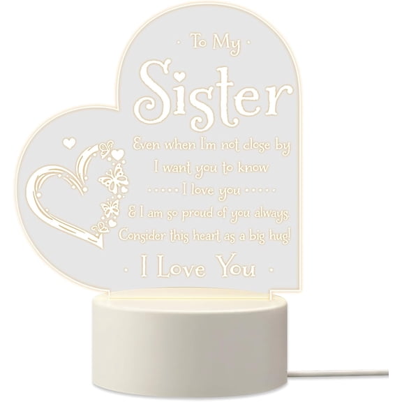 Sister Gifts - to My Sister Night Light, Gifts for Sister on Birthday Mothers Day Graduation, Sisters Gifts from Sister Brother, Engraved Night Lamp