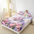thumbnail image 4 of Homewish Cartoon Castle Twin Sheet Sets,Rustic Flower Floral Twin Fitted Sheet,Pink Purple Flat Sheet For Girl,Luxury Bedroom Decor,3-Piece, 4 of 7