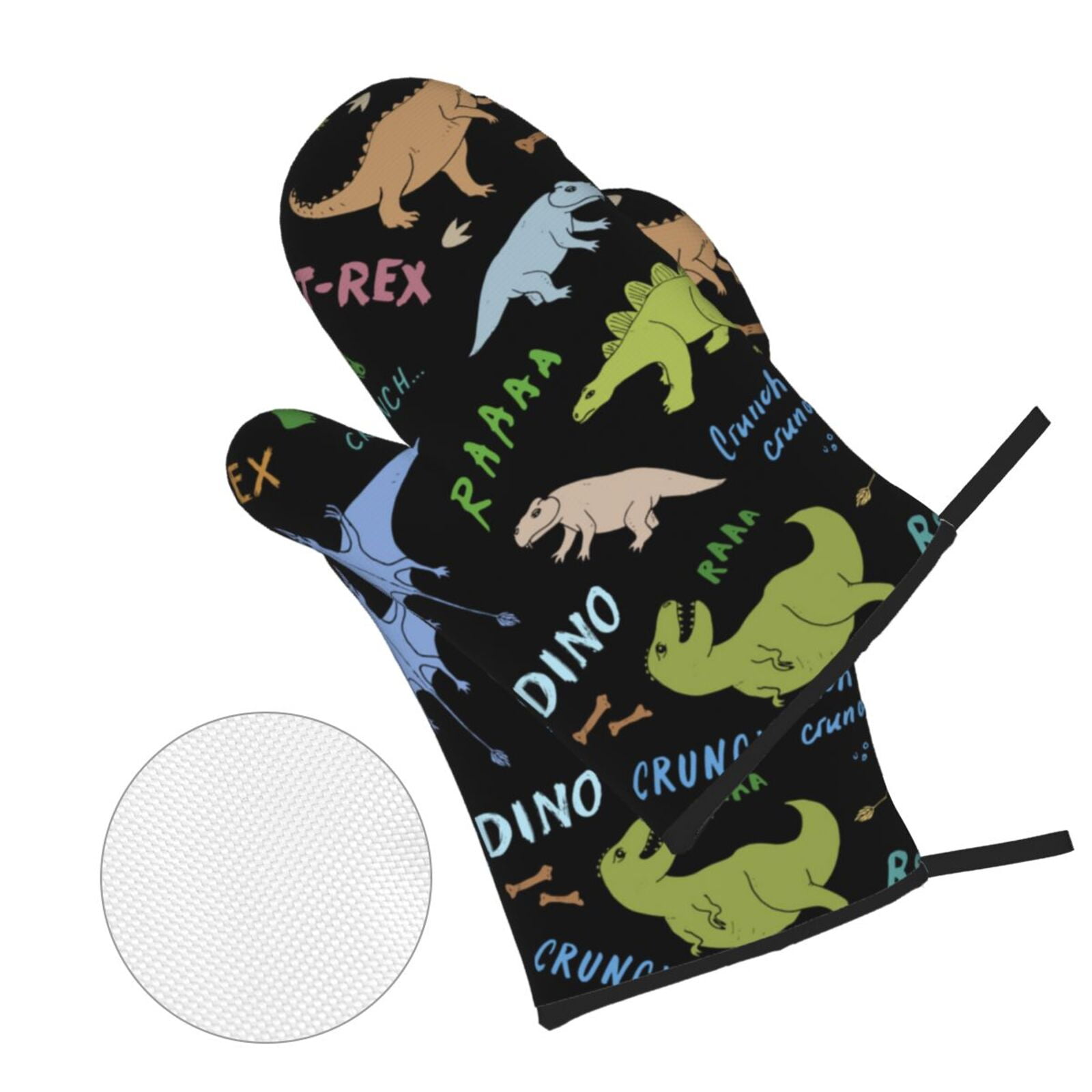 Dino Pattern Cute Cartoon 4Pcs Oven Mitts and Pot Holders Sets Oven Kitchen Gloves Hot Pads for Cooking BBQ Baking Grilling