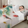 thumbnail image 4 of Manfei Watercolor Lotus Koi Full Size Sheets, Red Carp Pond Bed Sheets, Teal Red White 4 Pieces, 1 Flat Sheet, 1 Fitted Sheet and 2 Pillowcases, 4 of 6