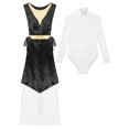 thumbnail image 3 of Kaerm Women Liturgical Worship Dance Outfit Top Metallic Split Lace-Up Sides Tunic with Loose Pants Set Black S, 3 of 6