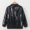 thumbnail image 4 of Krdevn Unisex Kids Metallic Shiny Zip Jacket, Lapel Collar Long Sleeve Fashion Casual Coat Trendy Boys Girls Coat for Spring Fall,Black, 4 of 9
