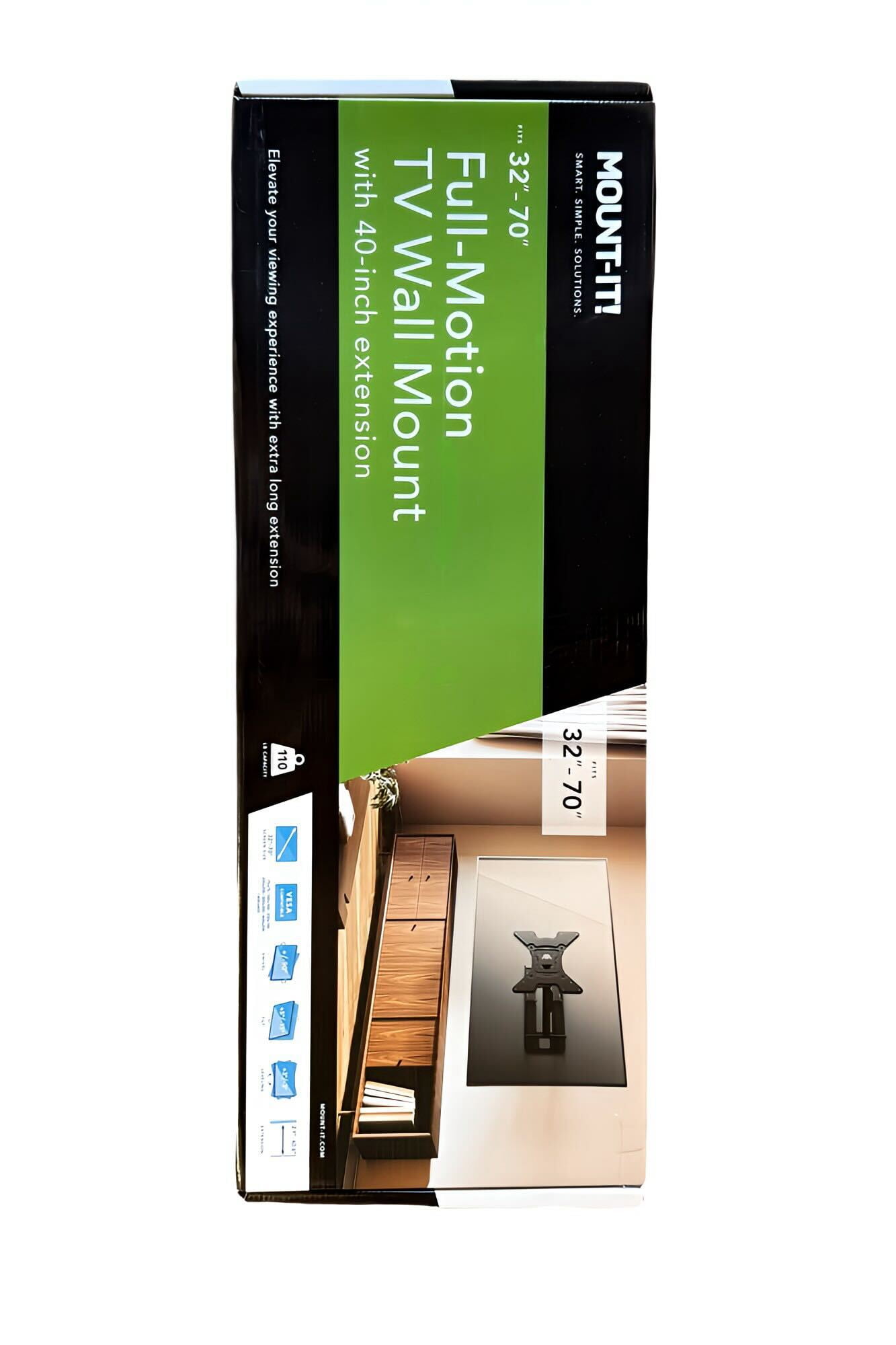 Mount-It! Full Motion TV Wall Mount with Extra Long 40" Extension, Fits 32" to 70" Tv's, Capacity 110 lbs., Heavy Duty, Lifetime Warranty