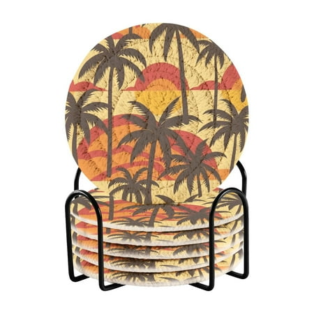 

6 coil coasters 3.94x3.94x0.24 inch water coasters Drink coasters with cup holders Absorbent coasters Heat resistant for bar protection Orange Coconut Trees