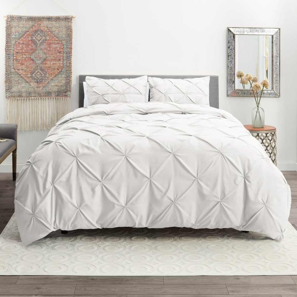 3 Piece Pinch Pleated Duvet Cover Set with Button Closure & Corner Ties
