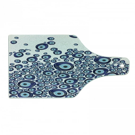 Evil Eye Cutting Board, Luck Glass Look Beads Graphic on Plain Background, Decorative Tempered Glass Cutting and Serving Board, in 3 Sizes, by Ambesonne