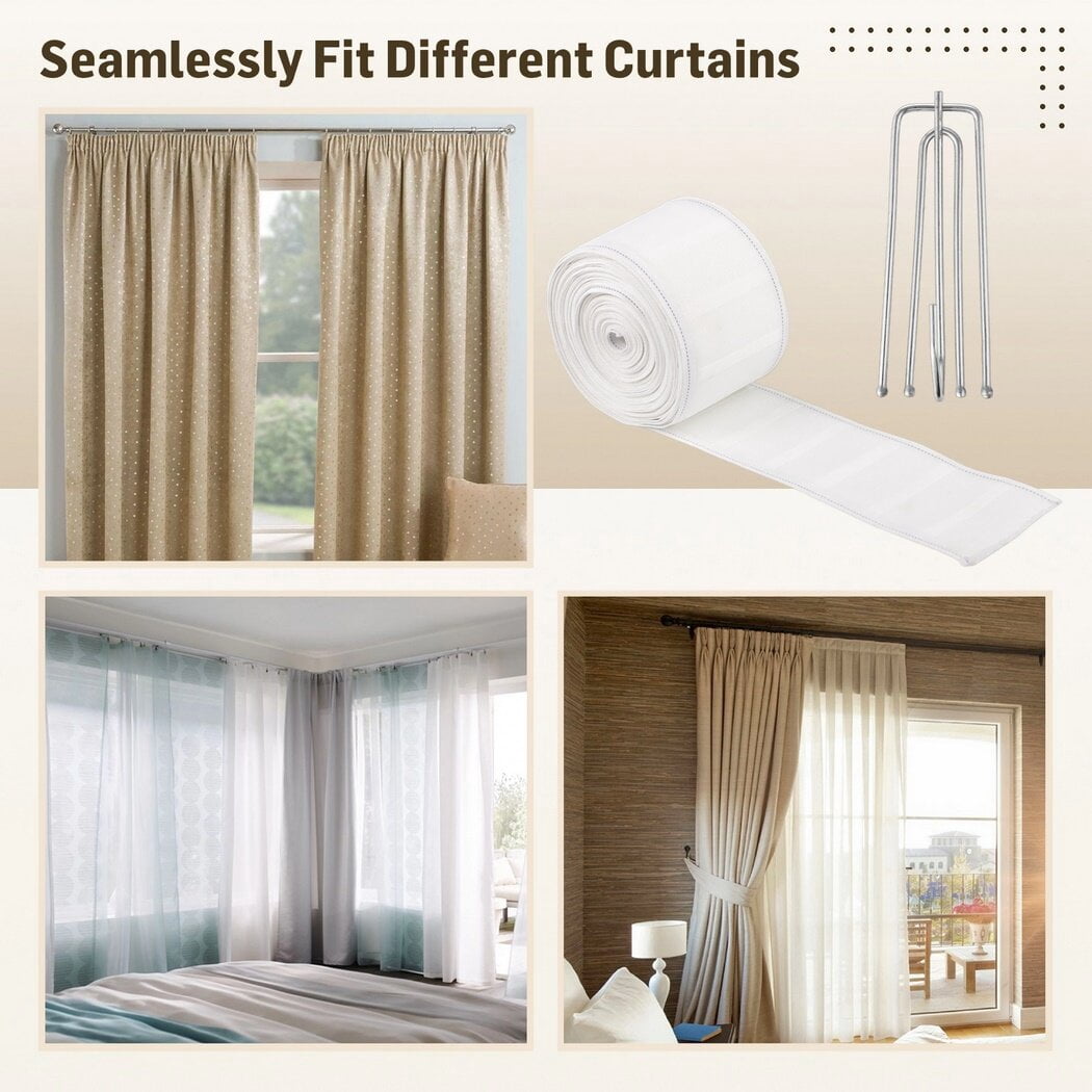 Marcoborthers Curtain Pleating Tape 20 Yards White With 100 Stainless Steel Hooks - British Style Pleat Maker