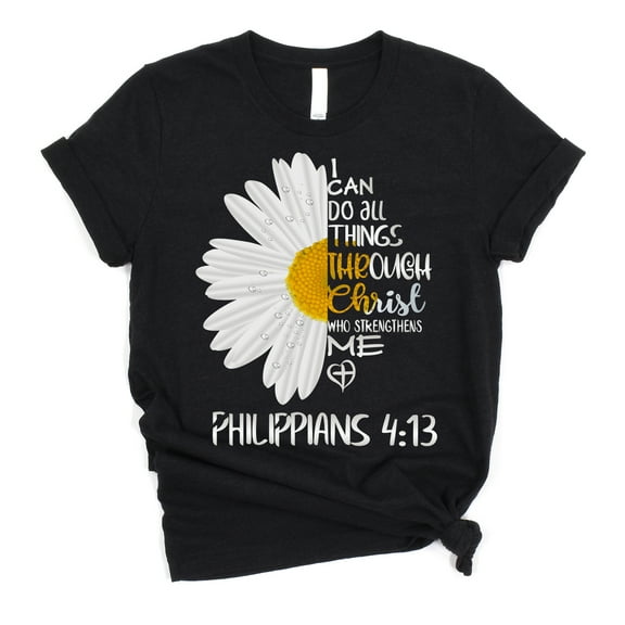 Love in Faith | I Can Do All Things Daisy Short Sleeve | Black | Christian T-Shirts for Women | Faith Based Apparel |Christian Gifts