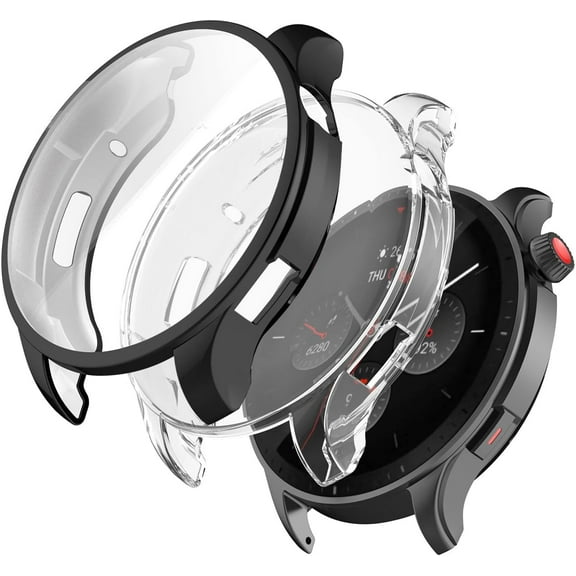 WUWOCJ Screen Protector Cases Compatible with Amazfit GTR 4,All-Around Soft TPU Anti-Scratch Protective Plated Bumper Frame Cover (Black/Clear)