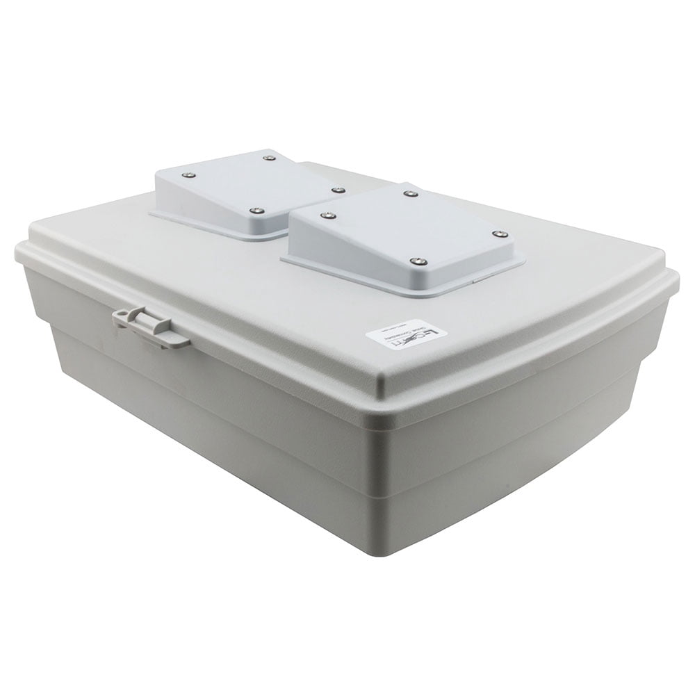 NavePoint 14x10x04 ABS Plastic Weatherproof Indoor/Outdoor IP24 NEMA 3R Enclosure, Hook & Loop Mounting, Fan & PoE outlets, Gray