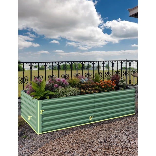 Jardinière Surélevée Galvanisée Robuste en Métal – 6x3x2 Pi – 0,5 mm d'Épaisseur, Racines Profondes, Résistante à la Rouille, Parfaite pour le Jardinage Extérieur de Légumes, Fleurs et Fines Herbes – Vert, 180x90x60 cm
