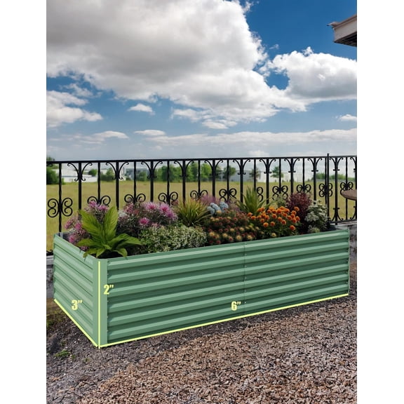 Rust-Resistant Green Galvanized Steel Raised Garden Bed, 2 Pack 6x3x2 ft – 24" Deep Root Planter Box for Outdoor Vegetables, Flowers & Herbs – Easy Assembly Metal Landscape Edging