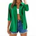 thumbnail image 4 of Classic Linen Cotton Shirt for Women Soft Button Down Top Everyday Essential Green XXL, 4 of 8