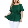 thumbnail image 6 of MODA NOVA Juniors' Plus Spring Solid Short Sleeve Peplum Top Dark Green 5X, 6 of 7