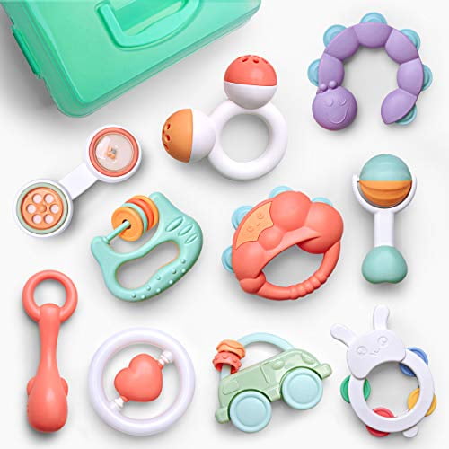 Gizmovine 10pcs Baby Toys Rattles Set, Infant Grasping Grab Toys, Spin