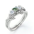 thumbnail image 4 of JeenMata Three-stone 1 Carat Princess Cut Banded Moss Green Agate and Moissanite Nature Inspired Bridal Ring Set in 18K White Gold Plating over Silver, 4 of 7