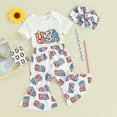 thumbnail image 3 of Okbabeha Baby Girl 4th of July Outfit 3 6 9 12 18 Months Letter  one-piece  Romper+StripeStar Flag Flare Pants Headband Set, 3 of 5