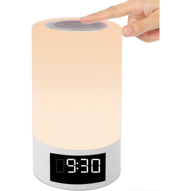 Lámpara con altavoz Bluetooth táctil multicolor, despertador, radio FM, reproductor MP3, recargable - Luz nocturna LED compacta