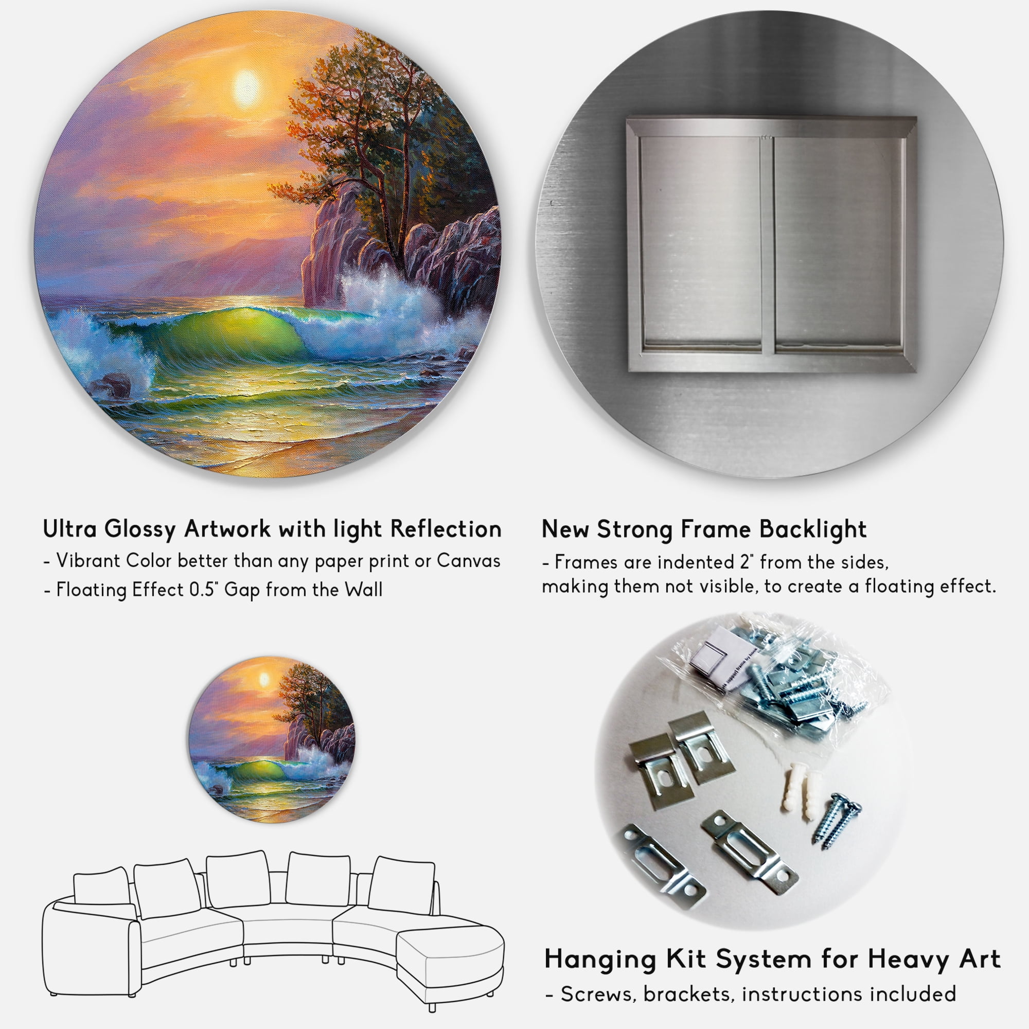 Designart 'Sunrise On Sea Waves By The Pine Trees' Nautical & Coastal Circle Metal Wall Art 23x23 - Disc of 23