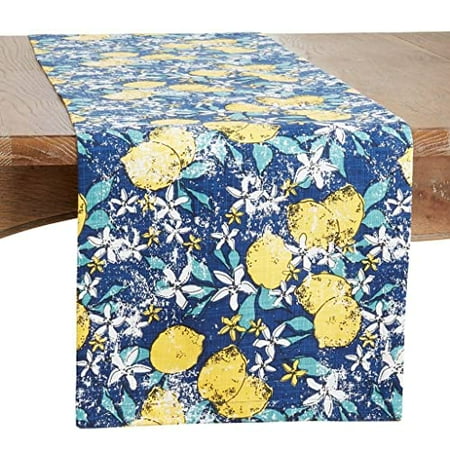 

Fennco Styles Lemons Design Cotton Table Runner 14 x 90 Inch - Navy Blue Woven Table Cover for Indoor Outdoor Décor Dining Room Banquets Everyday Use and Special Occasions