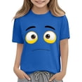 thumbnail image 5 of Blusas y camisas de manga corta con cuello redondo para niños y niñas, color liso, con estampado de expresión linda, manga corta, holgadas y cómodas, blusa para niña, 5 of 5
