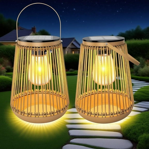 Solar Lanterns, KagoLing Solar Lights Outdoor Waterproof Hanging Hand-Woven Lanterns, Garden Decor Gifts for Women, Outdoor Table Camping Lights for Outside Garden, Yard, Patio, Porch, Trees, 2 Pack