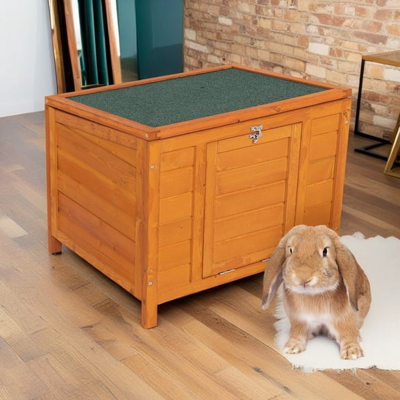 Pefilos 23" Rabbit Hutch for Outdoor Topnotch Weatherproof Pet Cage for Small Shelter Wooden Bunny Cat House, Orange