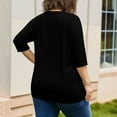 thumbnail image 4 of Women's 3/4 Length Sleeve Tops Oversized Crewneck Shirts with 2 Pockets Loose Fit Casual Blouses Solid Color Trendy Shirts Fashion Tees Spring Summer Outfits 2026 Black XXXXXL, 4 of 7