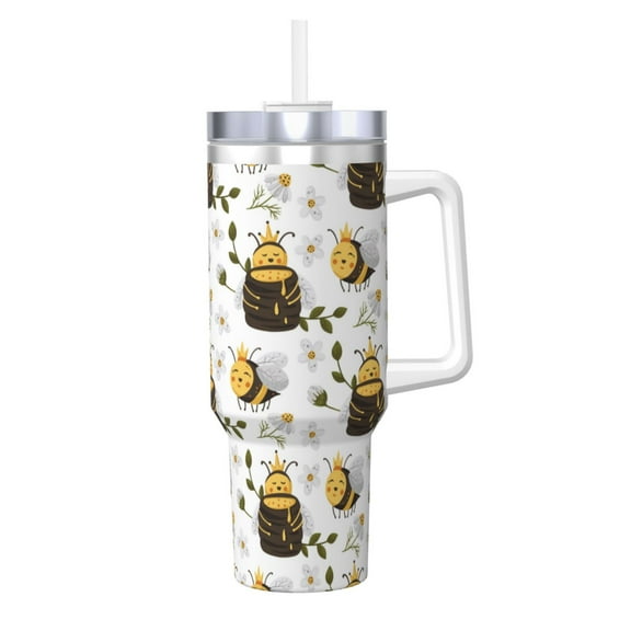 KLL Honey Bee Insect Print 40oz Stainless Steel Insulated Car Cup Coffee Mug with Spillproof Lid - Keep Your Drink Hot or Cold on the Go