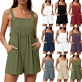 thumbnail image 1 of Women's Solid Color Sleeveless Jumpsuit Romper Mid Rise Relaxed Fit with Functional Pockets Perfect for Casual Outings Summer Vacations or Daily Wear Versatile JASKFLY Beige 2XL, 1 of 8