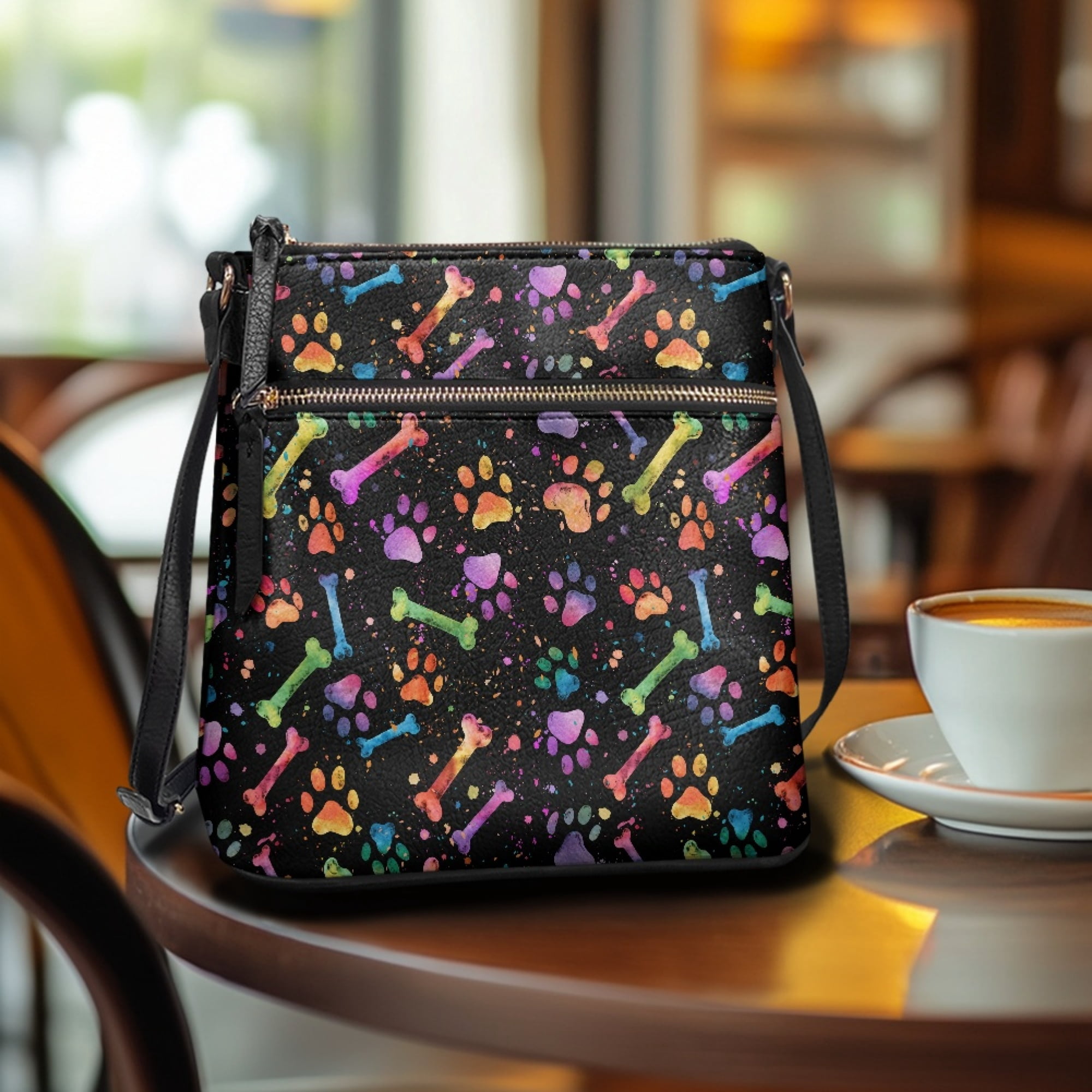 ZUXONGSY Colorful Dog Paw Bone Print Shoulder Bag for Women Mini Crossbody Purse Waterproof Satchel with Adjustable Wide Strap for Dating Workout
