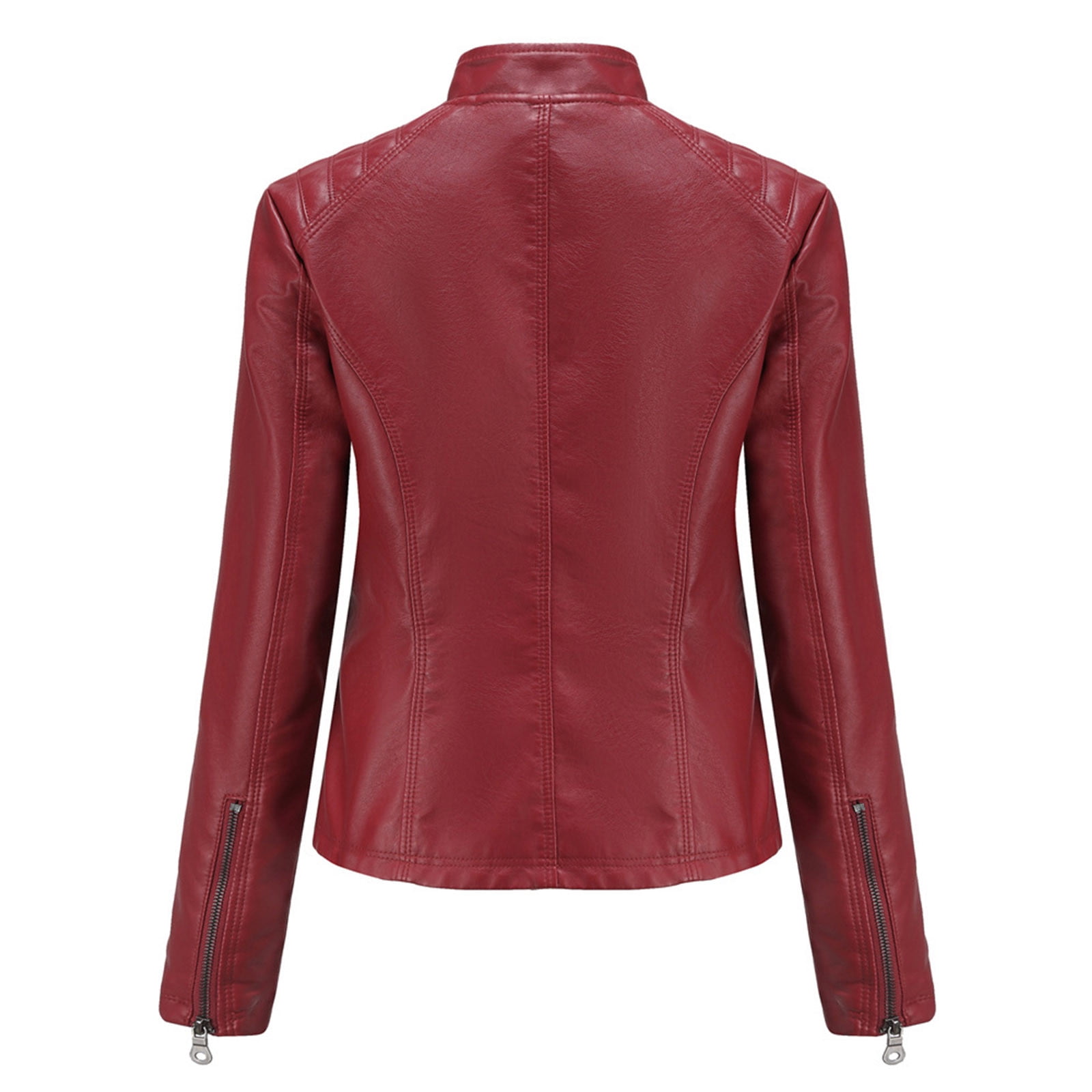 gbyLJF Womens Slim Fit Faux Leather Jackets Long Sleeve Full Zip Coat Solid Color Stand-Up Collar Moto Outerwear