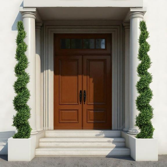 7FT Artificial Cypress Pine Tree, Realistic Two-Tone Spiral Faux Tree for Indoor Outdoor Decor, Potted Fake Greenery for Home Office Garden Wedding Holiday Display, 1 Piece