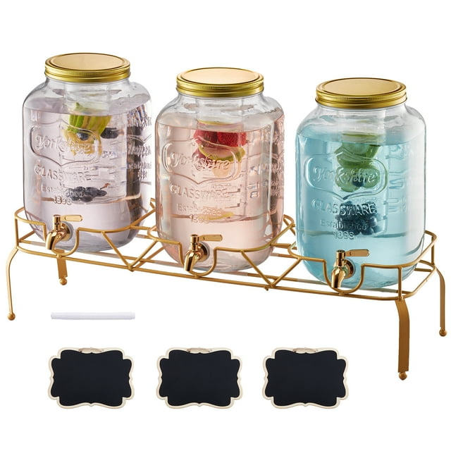 VEVOR Distributeur de Boissons 2 Gal Distributeur de Boissons pour Fêtes en Verre avec Support 3 Pcs