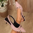 thumbnail image 5 of Kitten Heels for Women Trendy Metal Chain Pointed Closed Toe Slingback Sandals Elegant Party Prom Dress Shoes Pink Size 7.5, 5 of 7