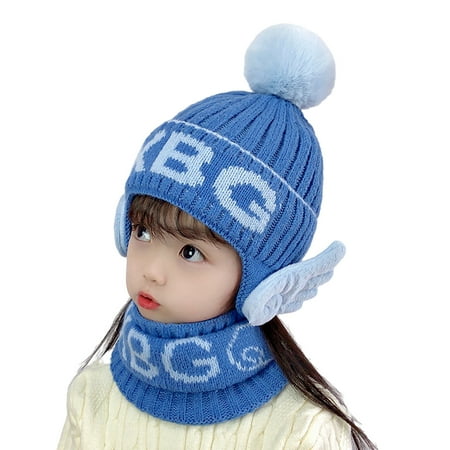 

RPVATI Toddler Baby Child Children Kids Knitted Beanie for Boys Girls Pompom Winter Warm Cap with Scarf 2Y~8Y