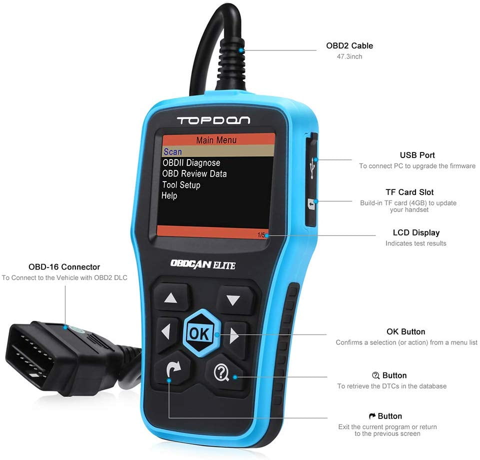 OBD2 Scanner TOPDON Elite Car Diagnostic Tool Full OBD2 Functions and