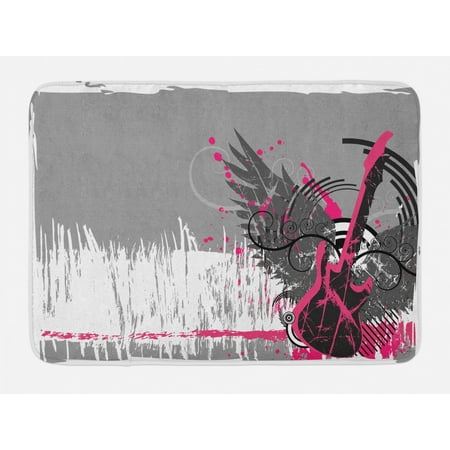 Music Bath Mat Guitar And Wings In Sketchy Grunge Background Emo