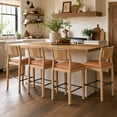 thumbnail image 2 of Guyou 26" Rattan Barstools Set of 2, Boho Solid Wood Counter Height Bar Stools, PU Upholstered Kitchen Island Chairs for Dining Room Bar, Brown, 2 of 9