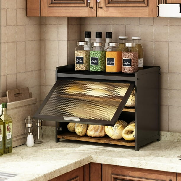 Caja de Pan Grande de Doble Capa, Paneras para Mostrador de Cocina, Contenedor de Madera con Ventana Acrílica, Caja de Pan Grande para Almacenar Base para Cupcakes Pastel de 3 Niveles