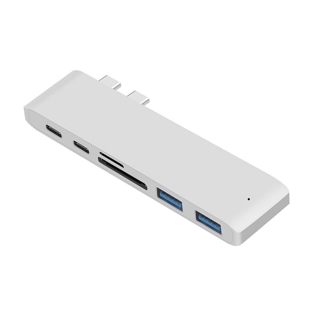 Adaptador Dual Type-C Hub 2 puertos USB 3.0 Adaptador de lector de tarjetas TF para MacBook (Plata)