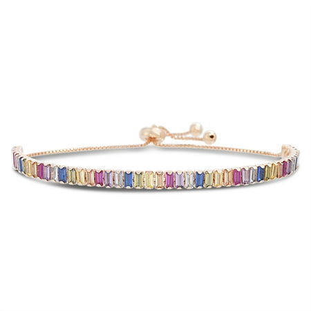 Silver Circular Bracelets - Multicolored Cubic Zirconia Tennis Slider Bracelet in Sterling Silver