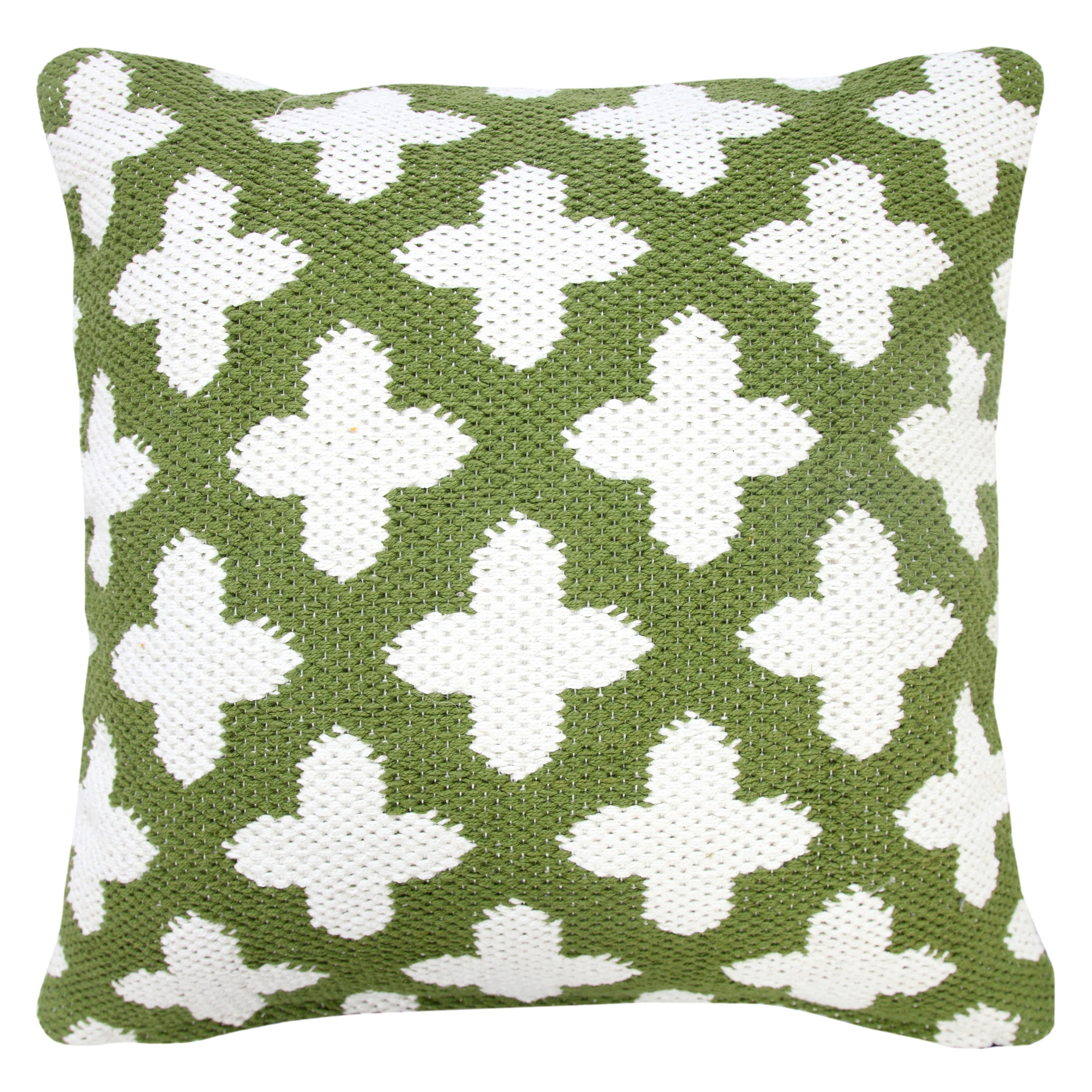Laddha Home Designs Handwoven Swiss Cross Reversible Throw Pillow Cover - 20" - Green and White