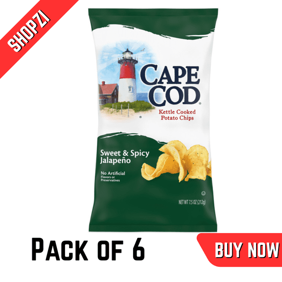 Cape Cod Kettle Cooked Potato Chips, Sweet & Spicy Jalapeño Flavor, 7.5 oz Bag, 6 Pack