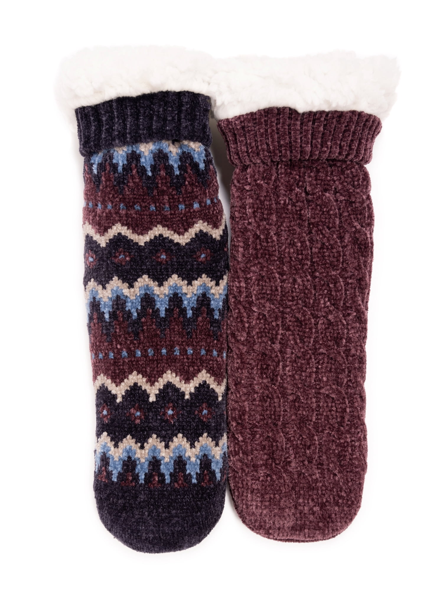 MUK LUKS Women's Tall Rib Cuff Cabin Socks, 2-Pack, S-XL
