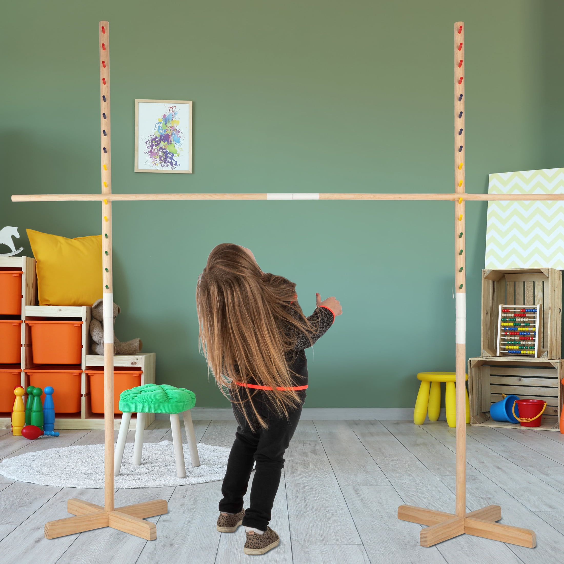 Hey Play Wooden Limbo Game for Kids and Adults - Carrying Bag Included