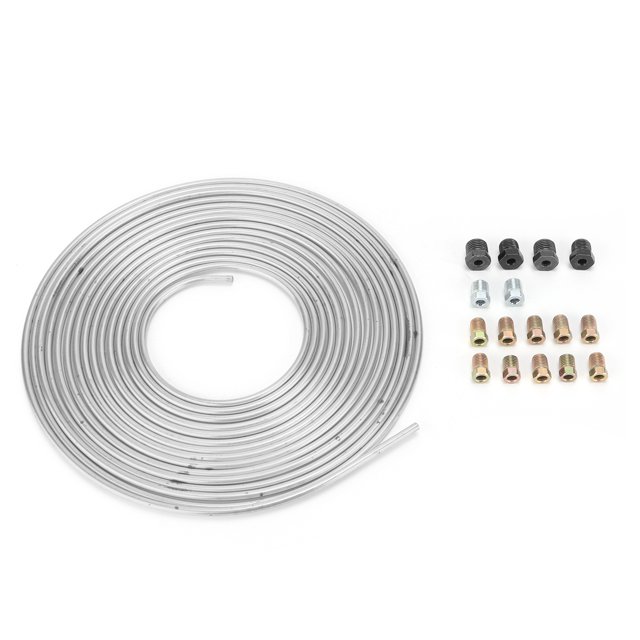 25ft Brake Line Tubing Copper Nickel-Plated 3/16in OD With Fittings For Hydraulic Braking Fuel System