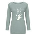 thumbnail image 3 of Hauts de Sortie Mode Dames Décontracté Ample Col Rond Imprimé Chat T-Shirt à Manches Longues Haut Blouse d'Été en Liquidation, 3 of 4