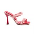 thumbnail image 1 of Ladies High Slim Heels Sandals with Strip Pattern Print Casual Square Peep Toe Shoes Summer Beach, 1 of 7