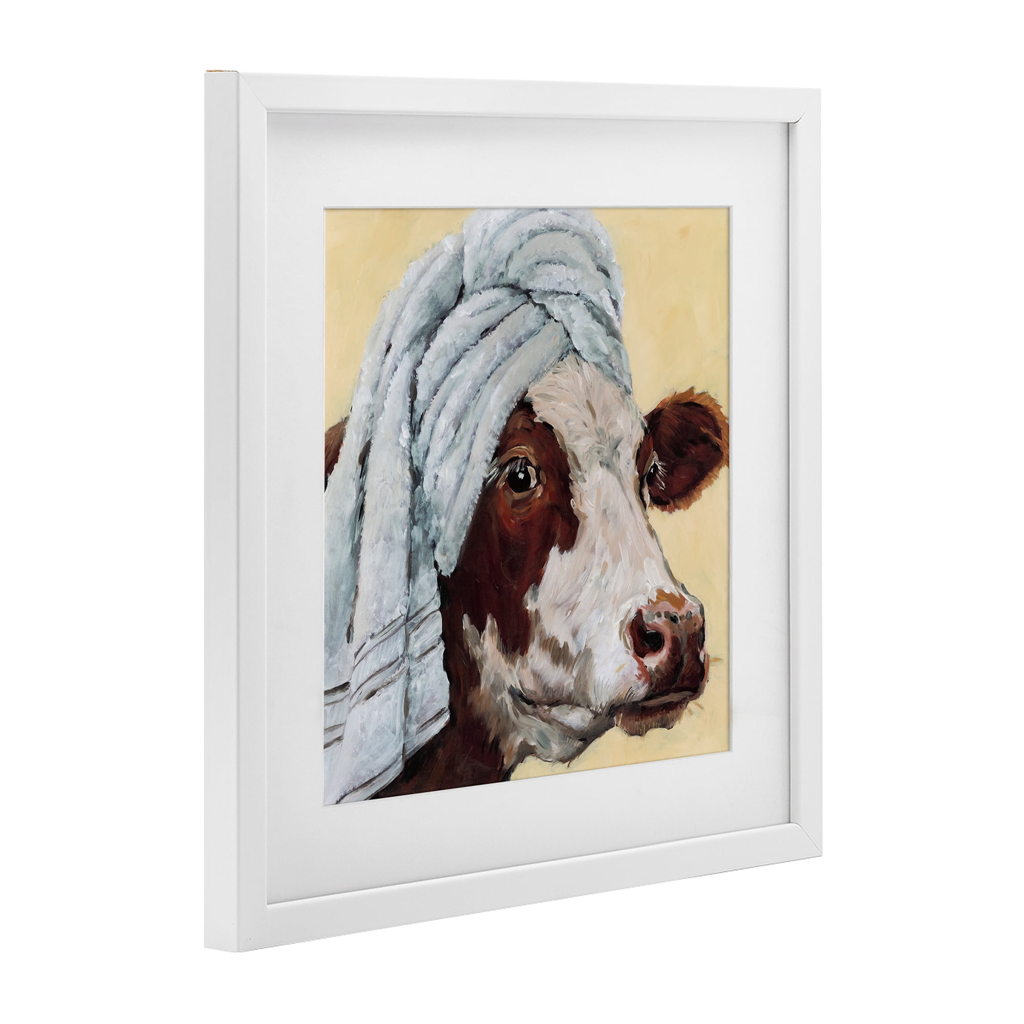 Stupell Industries Cow Spa with Towel White Framed Print Under Glass, design by Studio Bautista